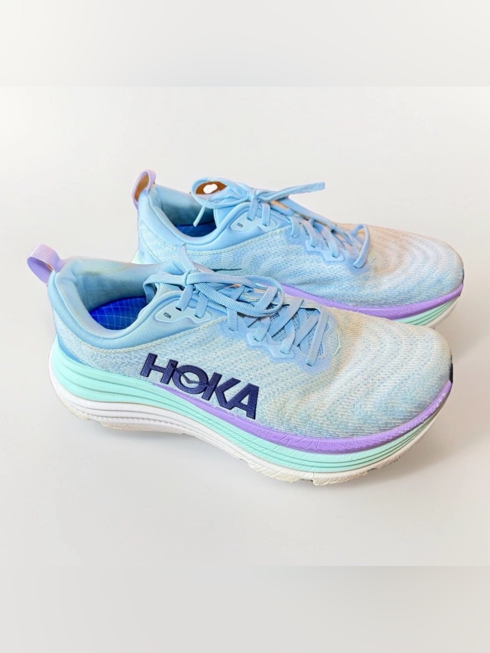 Hoka One One Gaviota 5 Womens Running Shoes Airy Blue White Size 9B 1134235